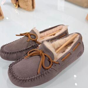 UGG Charcoal Suede Moccasins with Tan Laces